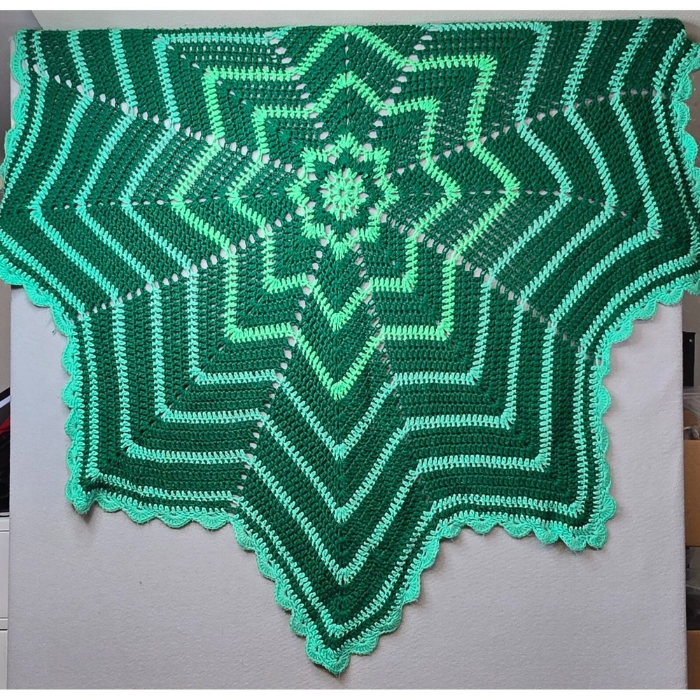 Vintage Handmade Crochet Afghan Big Star Throw Retro Boho Cottage Core Granny